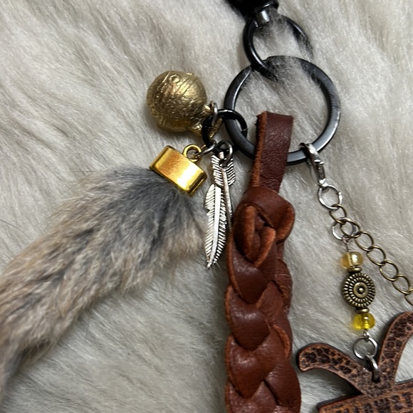 Fun and Unique Hand Crafted Leather and Feather Yellowstone Keychain with Charms - Picture 9 of 12